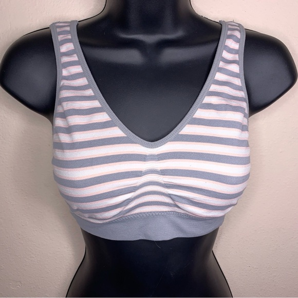 Large Marilyn Monroe Striped Bralette Grey Pink White Comfort Wireless Unlined - Picture 3 of 11